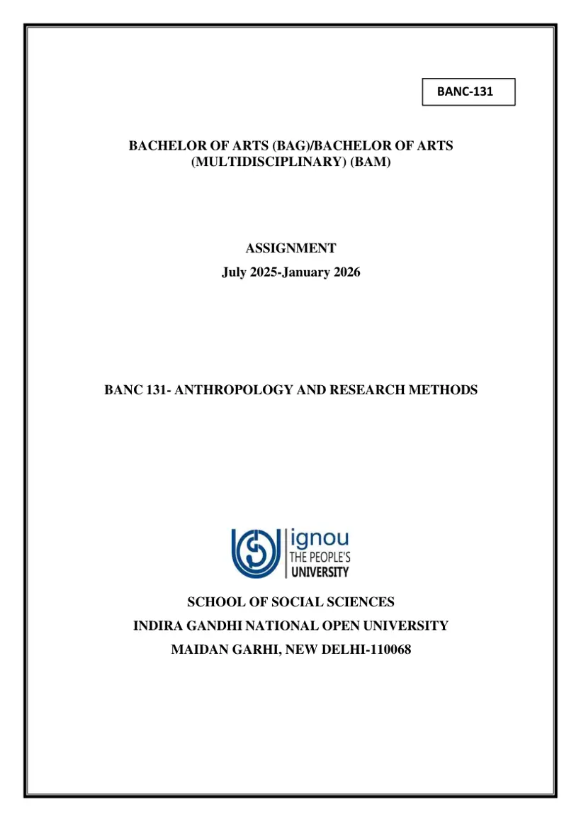 First page of the official IGNOU document: IGNOU BAG BAM BANC 131 Assignment July 2025