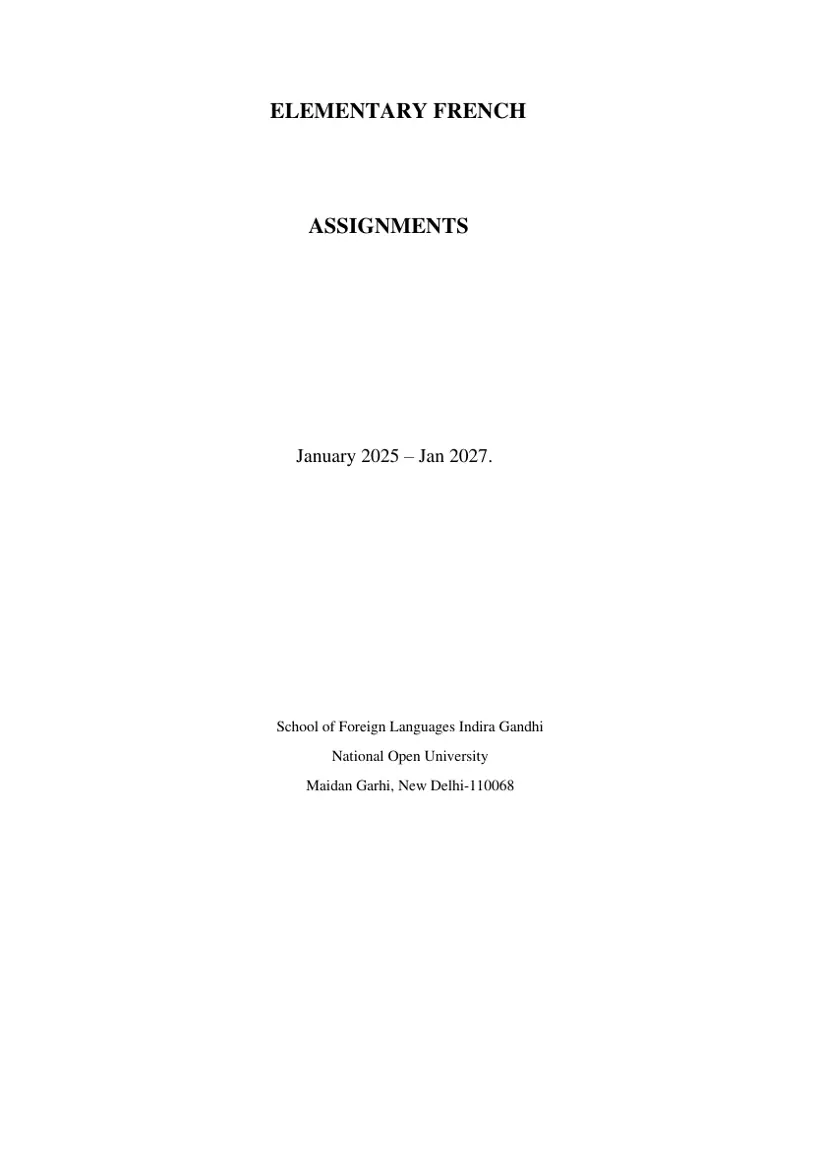 First page of the official IGNOU document: IGNOU BFLS 183 Elementary French Assignment January 2025