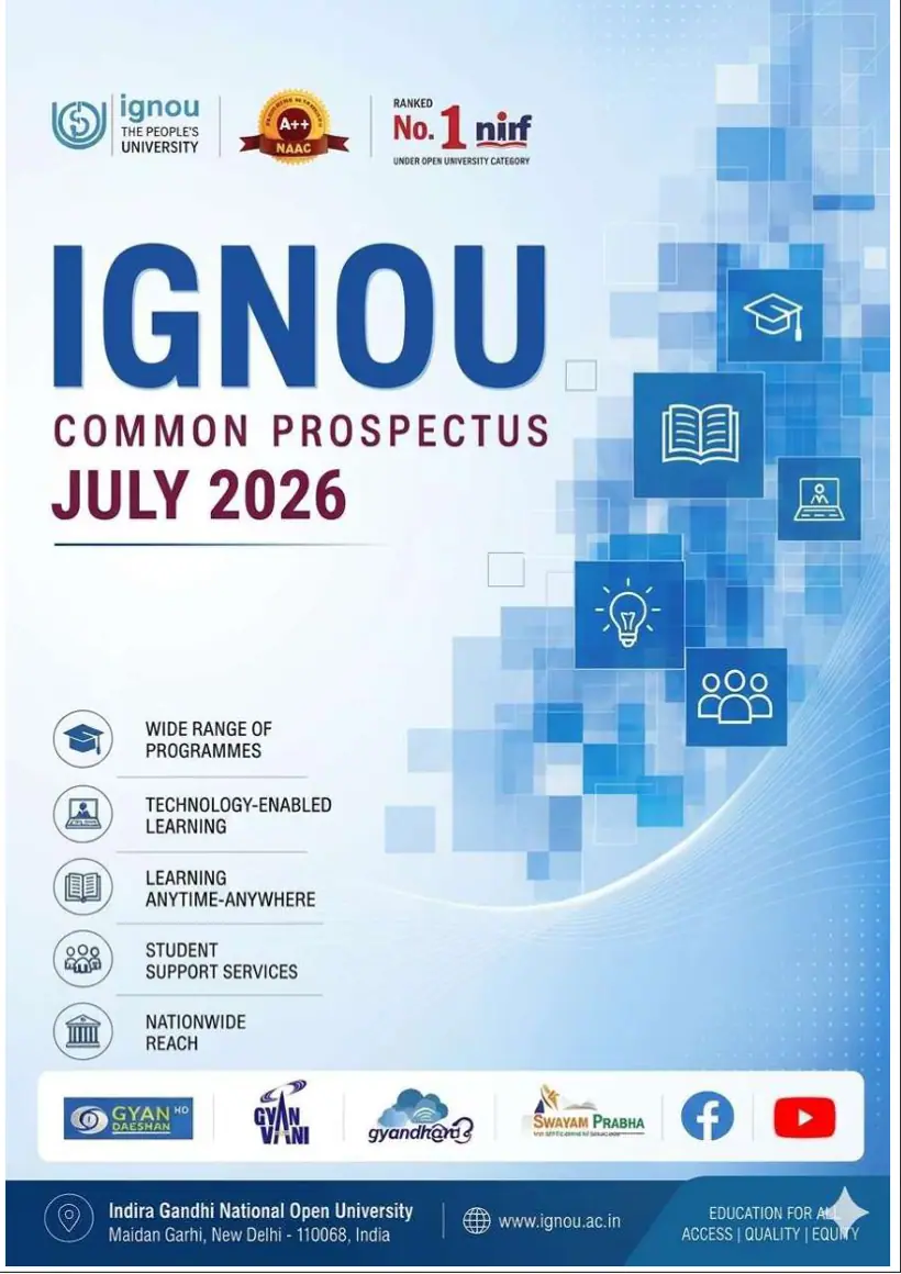 First page of the official IGNOU document: IGNOU Common Prospectus Admission Session July 2026