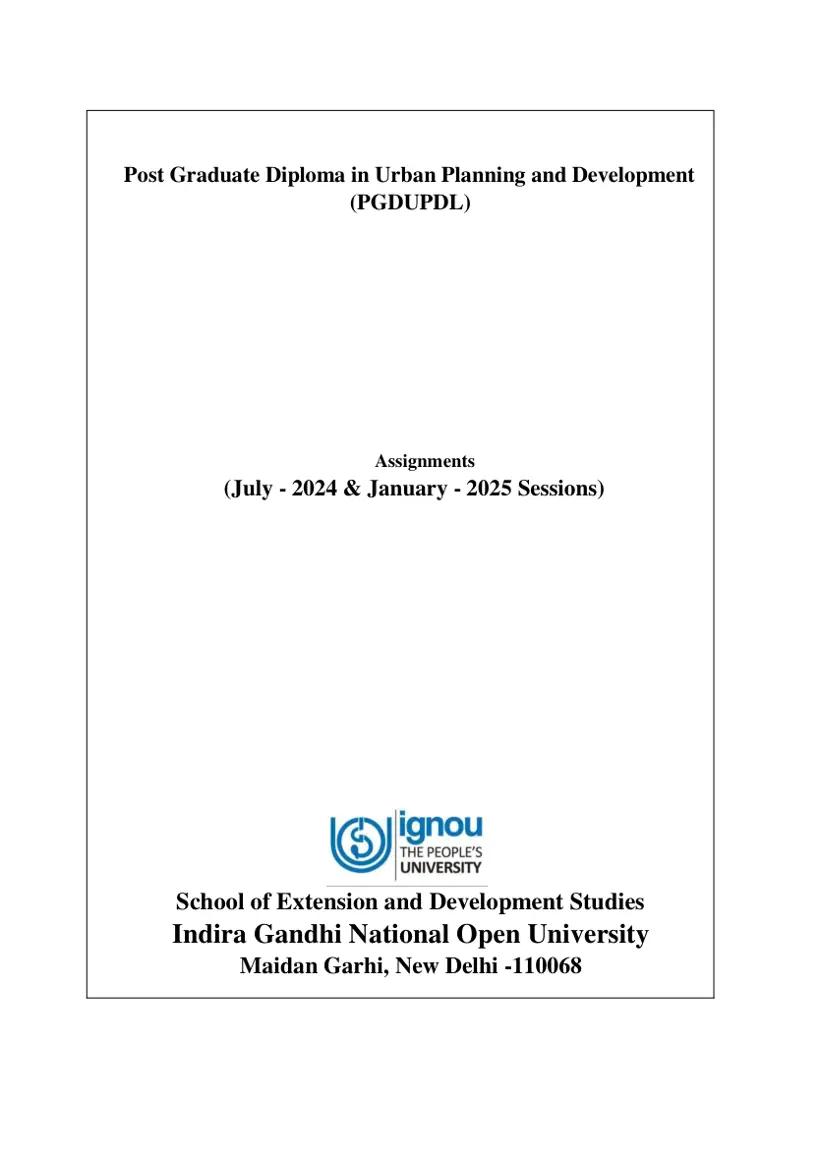 First page of the official IGNOU document: IGNOU PGDUPDL Assignment Booklet English July 2024 January 2025