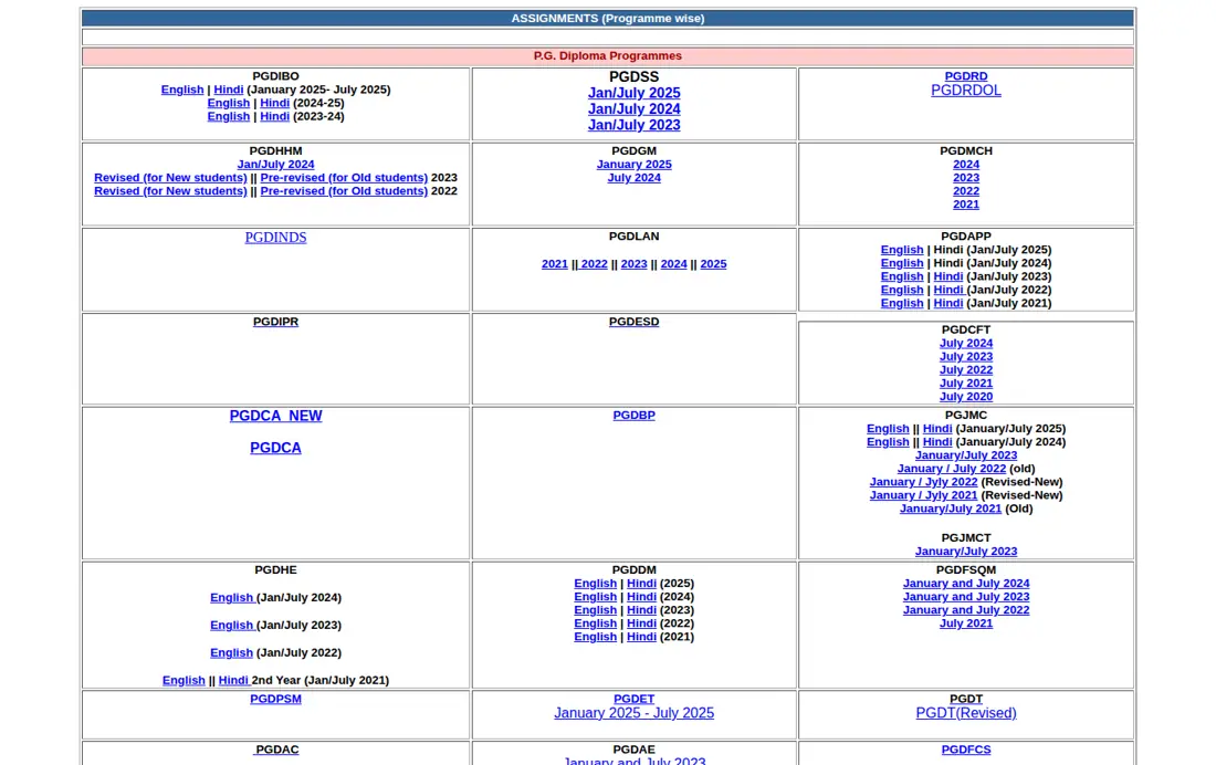 IGNOU official portal: Assignments