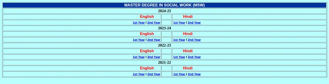 IGNOU official portal: MSW