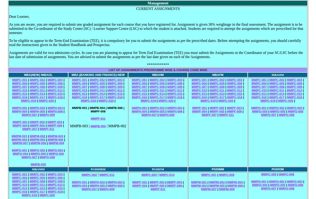 IGNOU official portal: Management