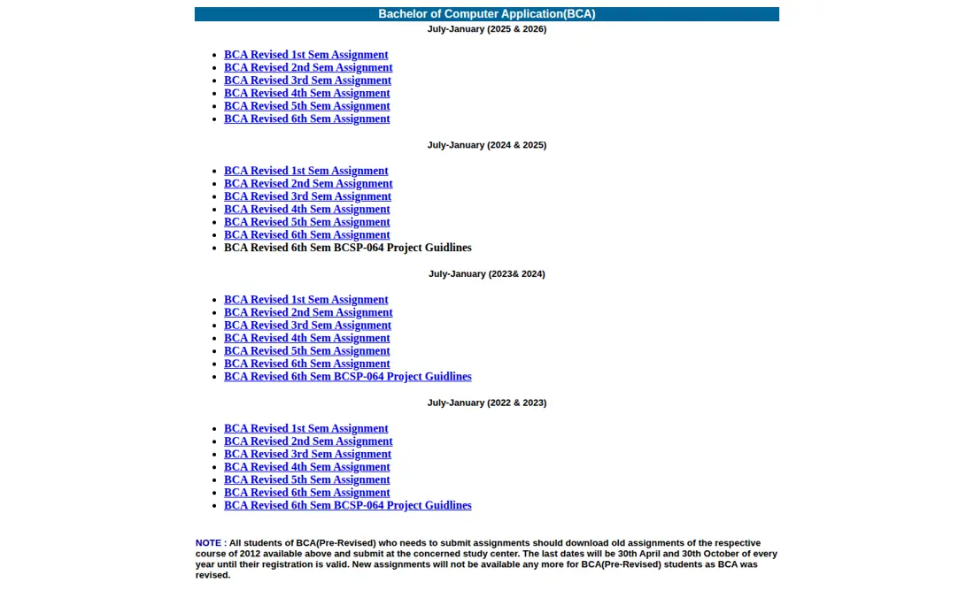 IGNOU official portal: BCA